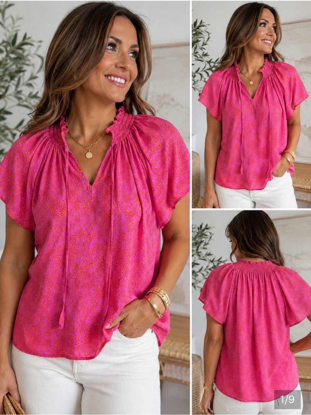Rungolee Louise 100% Silk Floral Blouse Pink Orange Size Small